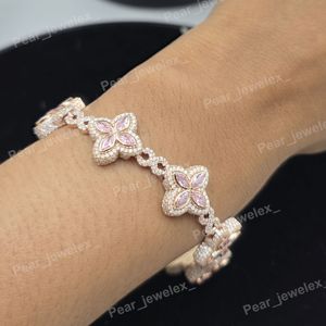 925 Silver Luxury Rhodium Plated Marquise Pink Color Stone Clover <b>Infinity</b> VVS Moissanite Flower Link Box Clasps Gift <b>Bracelet</b> - Product Image 5