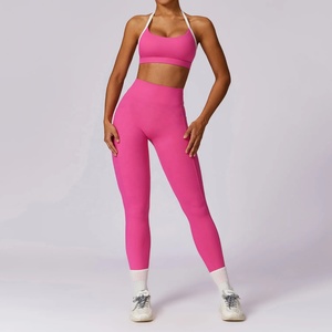 2-Piece Women's Solid <b>Pattern</b> Yoga Workout Sportswear Set High Waist Gym <b>Leggings</b> & Long Sleeve Crop Top Fitness Gym Clothing - Product Image 1