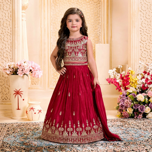 Conjunto de lehenga bordado de estilo tradicional indio-pakistaní para niñas, para bodas, para edades de 2 a 15 años. - Product Image 1