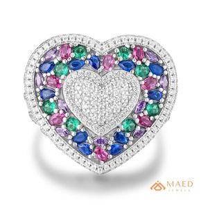 925 Sterling <b>Silver</b> Baguette Cut Multicolor Moissanite Luxury Hip Hop Engagement <b>Statement</b> <b>Ring</b> for Men's Wedding Gift - Product Image 1