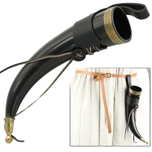 Corne à boire en corne de buffle naturelle polie et sculptée avec support en cuir pour le thé et la décoration de Noël en style ange - Product Image 2