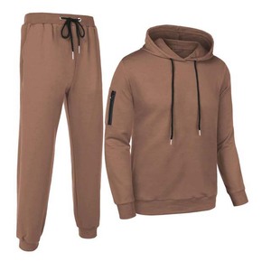 Survêtement à capuche marron pour homme, manches longues, couleur unie, coupe décontractée, polyester et coton, vêtement d'automne avec poches latérales - Product Image 4