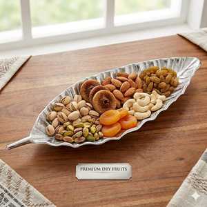 Plateau de service pour fruits secs écologiques de qualité supérieure, en forme de feuille de plante, en métal poli, design moderne, durable, pour la décoration de table de fête - Product Image 1