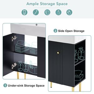 Mobile bagno nero da 21,6 pollici con lavabo singolo in ceramica e mobiletto contenitore laterale destro - Product Image 4