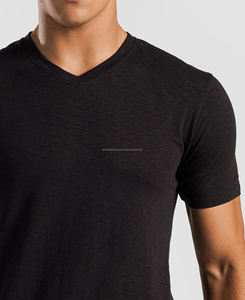 T-shirt de sport pour homme, design unique, 100% coton respirant, coupe ajustée, col en V, manches courtes, effet délavé, logo personnalisé, prix bas, meilleur MOQ - Product Image 4