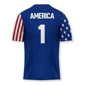 Camiseta de Fútbol Americano para Hombre, Cuello en V Azul, Gráfico de la Bandera de EE. UU., Manga Corta, Malla Transpirable, Impresión Sublimada, Nombre y Número del Equipo - Product Image 6