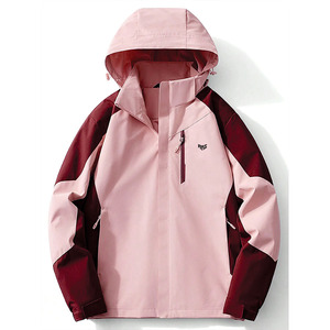 Custom Logo Women’s <b>Pink</b> Color Block Hooded Windbreaker Men's <b>Jackets</b> OEM Private Label Lightweight Outdoor Coat for Wholesale - Product Image 6