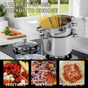 Casserole vapeur professionnelle avec une construction durable en acier inoxydable, couvercle en verre trempé, cuisson multi-usages - Product Image 5