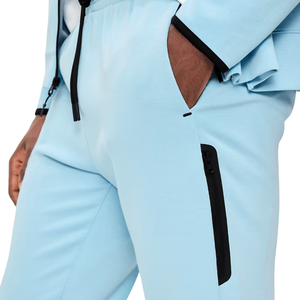 Pantalon de jogging en molleton bleu clair pour homme, coupe slim, avec poches zippées, cordon de serrage, logo personnalisé, pantalon de sport décontracté, OEM - Product Image 5