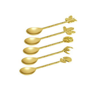 Cuchara de latón con diseño de hoja y flor, elegante y divertida, cuchara de postre de latón dorado, cubertería de mango corto - Product Image 6