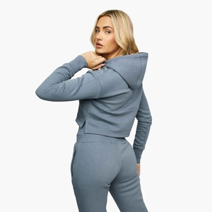 Women's Casual Solid Crop Top with Pant Sportswear Tracksuit Paneled Custom Logo Winter Fashion - Product Image 3