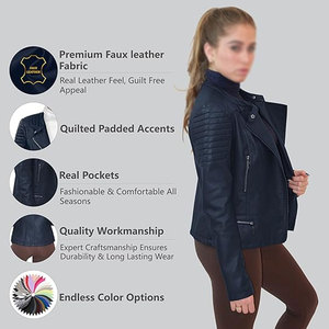New Trendy Stylish Casual <b>Long</b> Quilted Sheep Skin <b>Leather</b> <b>Jacket</b> for Women Cotton Breathable Waterproof Windproof Zipper Closure - Product Image 3
