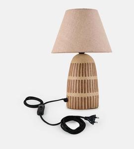 Ceramic Table Lamp with Beige Linen Empire Shade Rustic Design Warm White Light for Living Room <b>Decorative</b> <b>Lighting</b> - Product Image 3