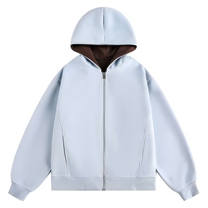 Textured Zip Hoodie Grey Unisex Cotton Blend Heavyweight Jacket Streetwear Custom Logo OEM ODM Trend Outerwear Men's Hoodies - Product Image 2