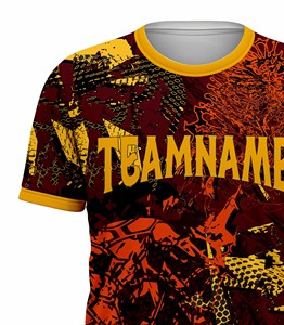 T-shirt de sport pour homme Corex, imprimé par sublimation, manches courtes, col rond, séchage rapide, coupe classique, motif rouge et jaune - Product Image 4
