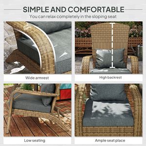 Sedia Adirondack Grigio Antracite per Patio, Terrazza o Giardino in Rattan PE, Vimini, Plastica e Legno con Morbidi Cuscini e Schienale Alto Curvo - Product Image 5