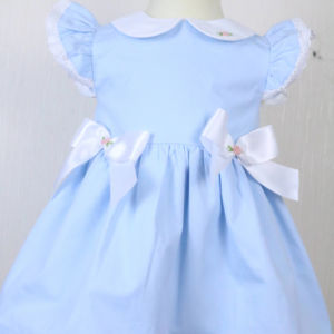 Vestido Azul Claro para Bebé Niña con Cuello Peter Pan y Lazos Laterales, Vestido Clásico de Boutique para Bebés y Niñas Pequeñas - Product Image 1