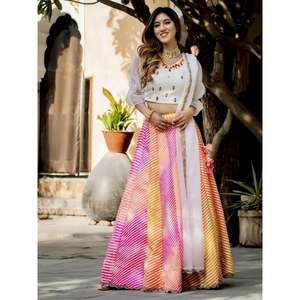 Belle multicolore Leheriya imprimé soie Choli confortable coton tissu Lehenga pour un usage quotidien - Product Image 4