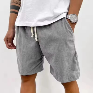 Pantalones Cortos Bermuda de Pana Gris Oscuro para Hombre, Cintura Media, con Cordón, Color Sólido, Material Transpirable - Product Image 4