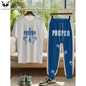 Conjunto casual de camiseta de manga corta con cuello redondo y pantalones estampados para hombre de talla grande, conjunto de verano para viaje. - Product Image 2