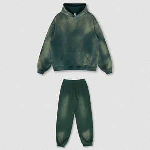 Conjuntos de sudadera y pantalones deportivos con estampado personalizado, efecto lavado ácido y estampado en relieve para hombre - Product Image 1