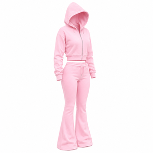 Custom Logo Women Flare Tracksuit Chic Streetwear Cropped Zip Hoodie Flare <b>Sweatpants</b> <b>Set</b> Premium Fashion Womens Sweat <b>Set</b> - Product Image 6
