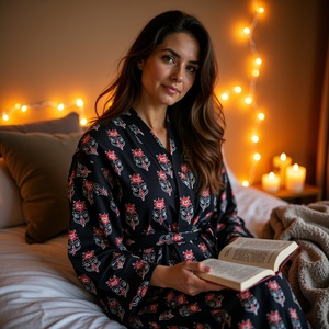 Vente en gros quantité disponible en pur coton noir rouge buti robe kimono robe pour femmes de grande taille - Product Image 3