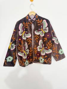 Wholesale ODM Handmade <b>Velvet</b> Embroidered Boho <b>Jacket</b> Custom Embroidery Men <b>Women</b> Colorful Floral Butterfly Design Suzani - Product Image 1