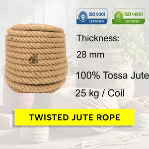 28mm Twisted Jute Rope <b>Sacking</b> <b>Hessian</b> CB Quality 100% Natural Fibers Tossa Yute Ropes Wholesale Goodman Global Bangladesh - Product Image 2