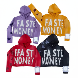 Sudadera con capucha para hombre, con cremallera, diseño de llamas, 100% algodón, estilo vintage lavado, con logotipo personalizado bordado, para primavera e invierno, en varios colores. - Product Image 1