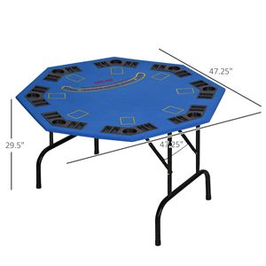 Mesa de Póker Octogonal de Fieltro Azul de 47 Pulgadas, Mesa de Juego Plegable para Blackjack para 8 Jugadores con Portavasos - Product Image 3
