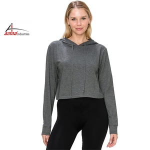 Sudadera lisa con logotipo personalizado para chicas adolescentes, conjunto de Sudadera corta con capucha de cintura alta, jersey con capucha de talla grande - Product Image 1