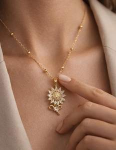 Collar de girasol de plata de ley 925 con circonita, colgante de flor de cristal chapado en oro de 14 quilates, regalo para ella - Product Image 6