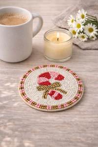 Traditional Handmade Embroidery <b>Beaded</b> Table <b>Coaster</b> with Detailed Craft Work for Elegant Dining Room and Home Decoration - Product Image 3