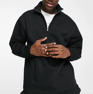 Sweat-shirt noir pour homme de haute qualité, coupe classique, tricoté, 100% coton molletonné, col montant, léger, respirant, OEM ODM - Product Image 1