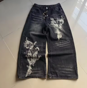 Nouveau Jean Décontracté Homme Y2K Hip Hop Rock Vintage Gothique à Jambes Larges, Imprimé Géométrique Oversize Style Harajuku, Tendance Mode Urbaine - Product Image 1