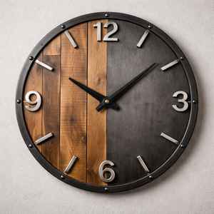Hermoso Reloj de Pared Moderno de Madera y Metal, Reloj de Pared Industrial Decorativo Grande para Sala de Estar, Decoración del Hogar - Product Image 1