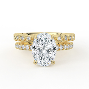 Anillo de Oro Amarillo de 14K y 18K con Diamantes Cultivados en Laboratorio, Corte Ovalado Central, Collar con Pavé Oculto, Bisel a Juego, Banda Redonda, Joyería Nupcial - Product Image 1