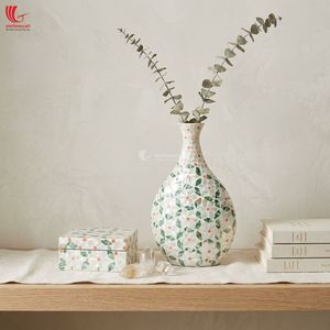 Ensemble de vases en céramique Viettimecraft avec motif de feuilles vertes, décoration moderne faite à la main pour la maison, pour le salon, utilisation en intérieur - Product Image 3
