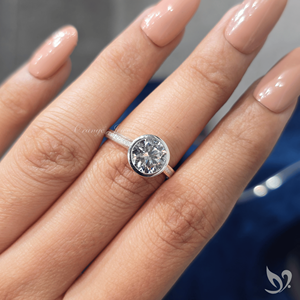 Bold 2.00ct round cut lab grown diamond engagement <b>ring</b> IGI certified <b>statement</b> bezel set diamond band <b>ring</b> in white gold - Product Image 5