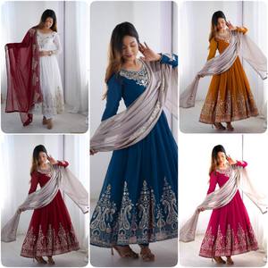 Vestido Largo Anarkali Tradicional Indio-Pakistaní, con Lentejuelas y Bordados, en Georgette Pesado, Corte Entallado, Ideal para Diwali, Gran Venta - Product Image 2