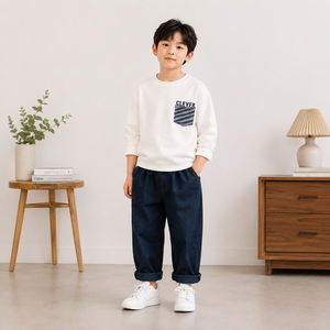 Wholesale Boys Wide Leg Cotton Long Pants 95% Cotton 5% Spandex Woven Breathable Soft Comfortable Anti-Pilling Bottoms - Product Image 1