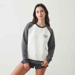 เสื้อสเวตเชิ้ตคอกลมสำหรับผู้หญิง ทรงปกติ แขนยาว พิมพ์ลายตัวอักษร ผ้าฝ้ายถัก สีบล็อค - Product Image 1