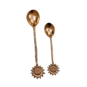 Cuillère à dessert dorée en laiton, motif branche tropicale, faite à la main, avec poignée embossée, résistante au lave-vaisselle - Product Image 6