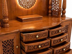 Premium Eco-Friendly Solid Teakwood Pooja Mandir Hand Carved <b>Temple</b> for <b>Home</b> Large Prayer Unit Storage Drawers LED Lighting - Product Image 4