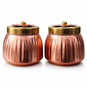 Tarros Redondos de Cobre para Especias con Tapa Dorada y Perilla de Flor, Almacenamiento a Prueba de Polvo para Cocina - Product Image 1