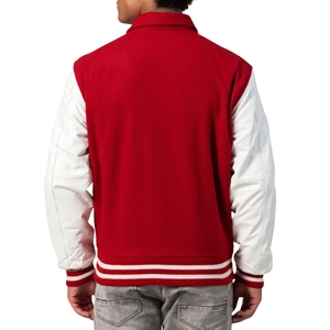 Chaqueta Varsity Unisex con Cierre, Cuello Redondo, Cuerpo de Lana, Mangas de Cuero, Estilo Mecánico Minimalista, Bordado Vintage, Ropa de Trabajo - Product Image 2