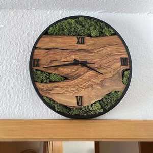 Rustic Wood Wall <b>Clock</b> - Unique Modern Live Edge Teak Dial with <b>Large</b> Black Metal Frame, Silent Non-Ticking Living Room Decor - Product Image 1
