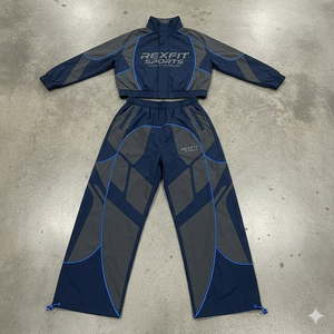 ชุดวอร์ม Rexfit OEM แบบมีโลโก้สะท้อนแสง ผลิตจากผ้าโพลีเอสเตอร์ผสมคอตตอน สำหรับผู้ชาย พิมพ์ลายสองชิ้น ชุดวอร์มแบบมีซิป ชุดกันลมสำหรับผู้ชาย - Product Image 3