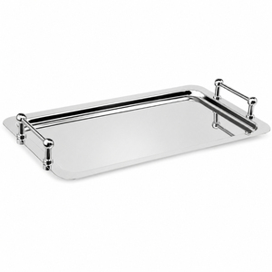 <b>Mirror</b> Polished Stainless Steel Serving <b>Tray</b> With Heavy Duty Handles Rectangular Luxury Metal Buffet Platter For Hotel Tableware - Product Image 1